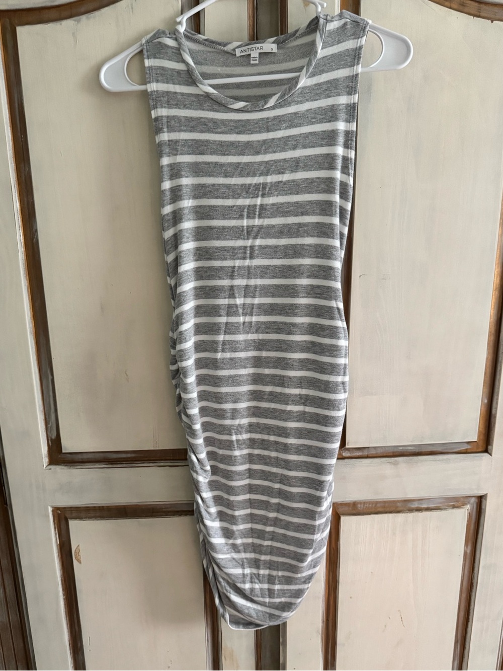 ANTISTAR Gray & White Striped Sleeveless Midi Dress